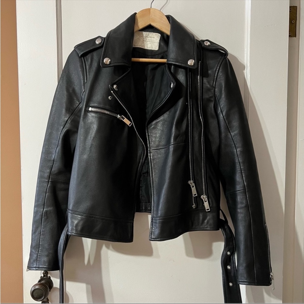 Zara leather fitted moto jacket